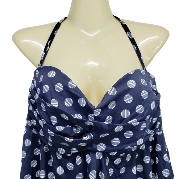 INC Swim Top Polka Dot‎ Print Halter Tankini Bandeau Navy Blue Plus Size 14 - Picture 6 of 12